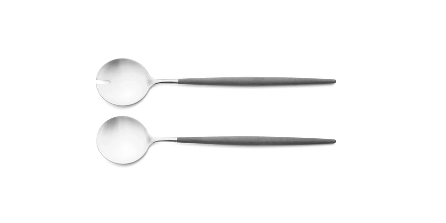 Cutipol Goa grey matt stainless steel finish, black resin handles, and minimalist design for a luxurious dining experience -  salad servers