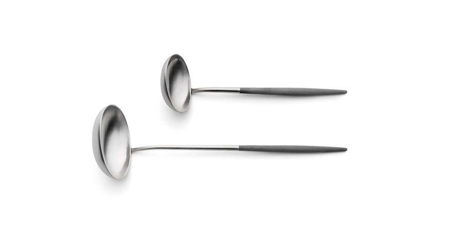 Cutipol Goa grey matt stainless steel finish, black resin handles, and minimalist design for a luxurious dining experience -  2pcs spoon servers