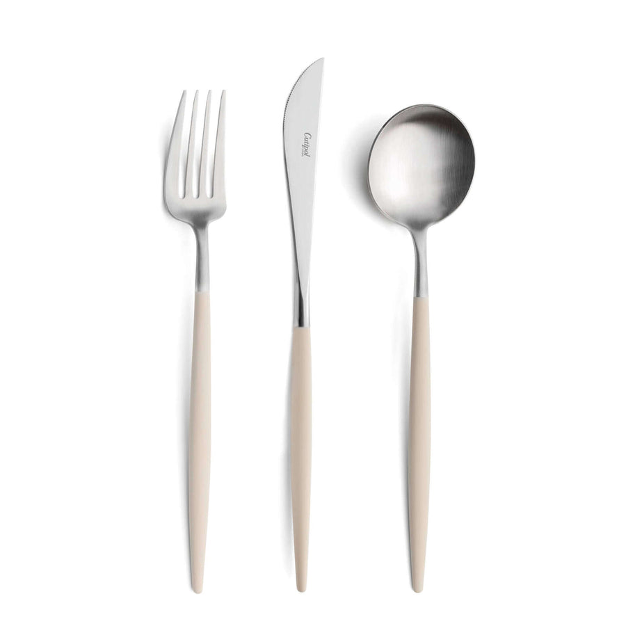 Cutipol Goa ivory matt stainless steel finish, black resin handles, and minimalist design for a luxurious dining experience -  fork knife tablespoon 