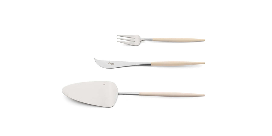 Cutipol Goa ivory matt stainless steel finish, black resin handles, and minimalist design for a luxurious dining experience -  Desert servers 