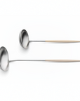 Cutipol Goa ivory matt stainless steel finish, black resin handles, and minimalist design for a luxurious dining experience - 2pc spoon servers