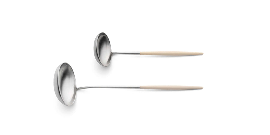 Cutipol Goa ivory matt stainless steel finish, black resin handles, and minimalist design for a luxurious dining experience -  2pc spoon servers