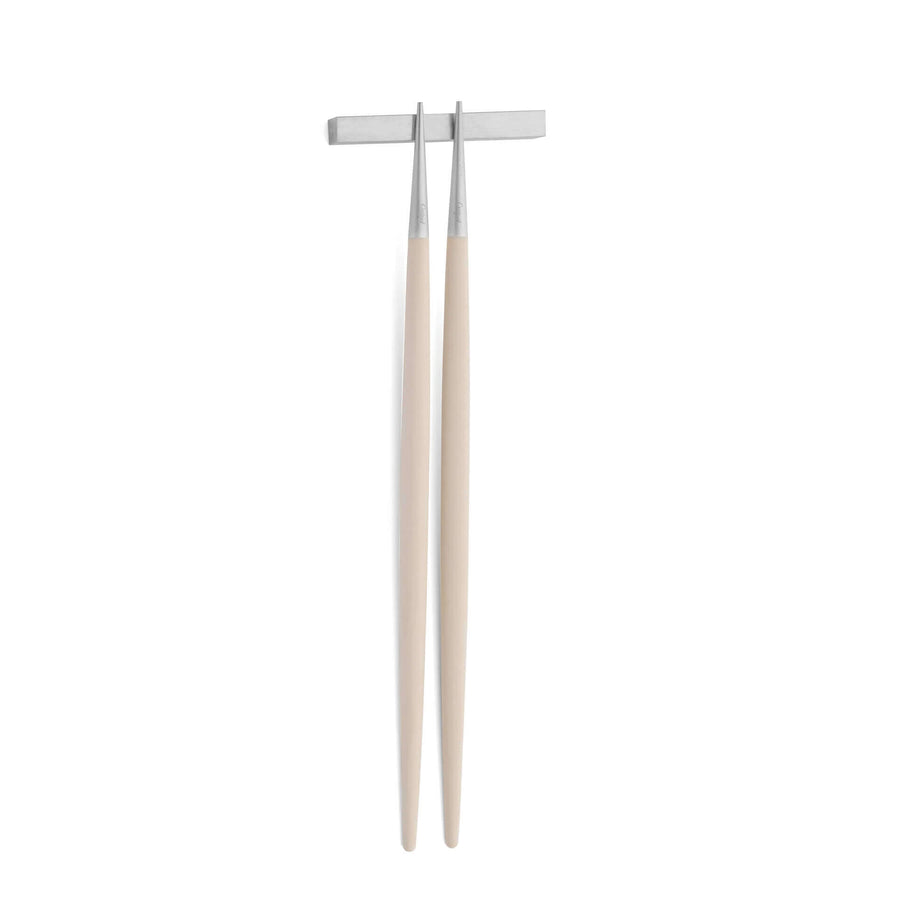 Cutipol Goa grey matt stainless steel finish, black resin handles, and minimalist design for a luxurious dining experience -  chopsticks with Rest 