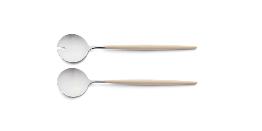 Cutipol Goa ivory matt stainless steel finish, black resin handles, and minimalist design for a luxurious dining experience -  two piece salad servers