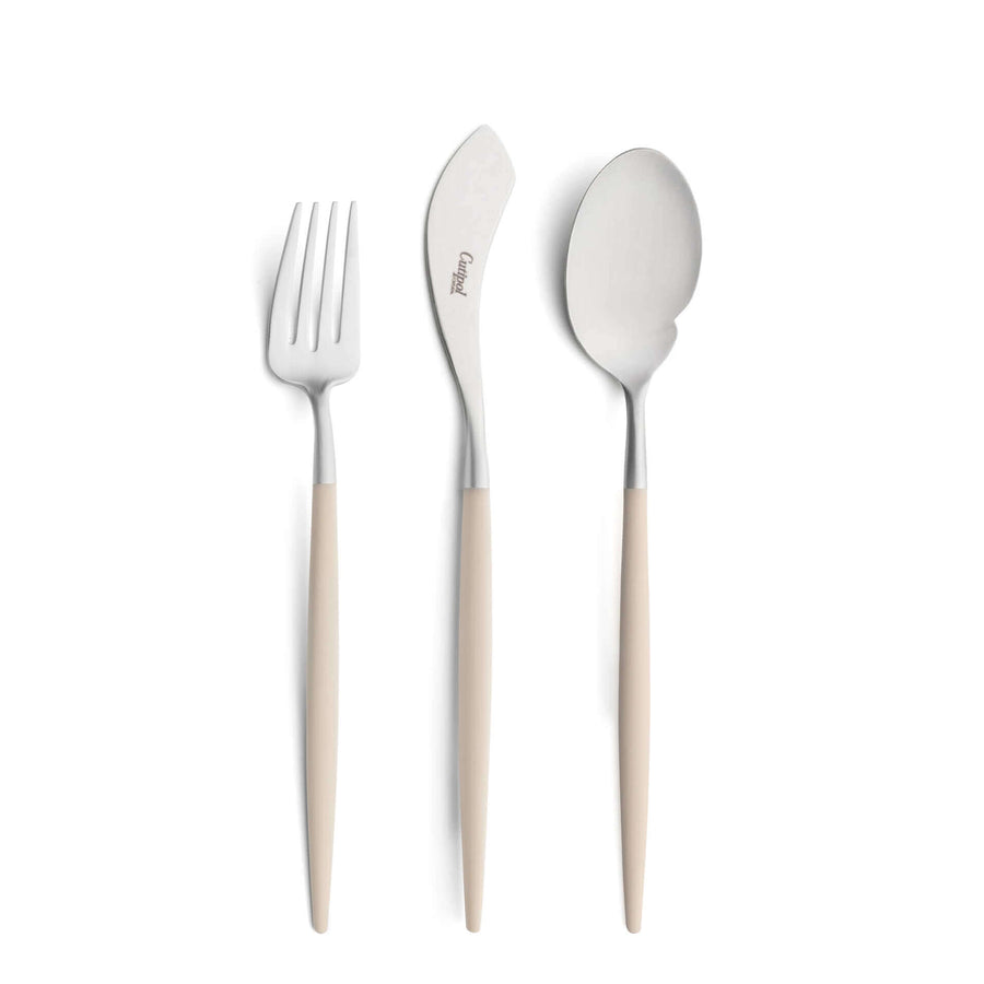 Cutipol Goa ivory matt stainless steel finish, black resin handles, and minimalist design for a luxurious dining experience -  3pcs server set