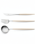 Cutipol Goa ivory matt stainless steel finish, black resin handles, and minimalist design for a luxurious dining experience - table spoon knife and fork 