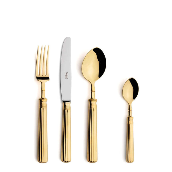 Cutipol Line Collection featuring ribbed steel and a sleek design, crafted in Portugal, perfect for luxury dining experiences - 4 pc in polished gold