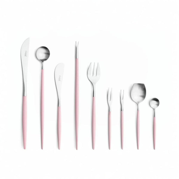 Cutipol pink matt stainless steel finish, black resin handles, and minimalist design for a luxurious dining experience - 9pc set