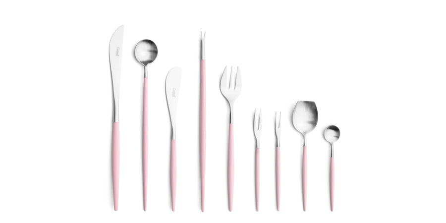Cutipol pink matt stainless steel finish, black resin handles, and minimalist design for a luxurious dining experience -  9pc set