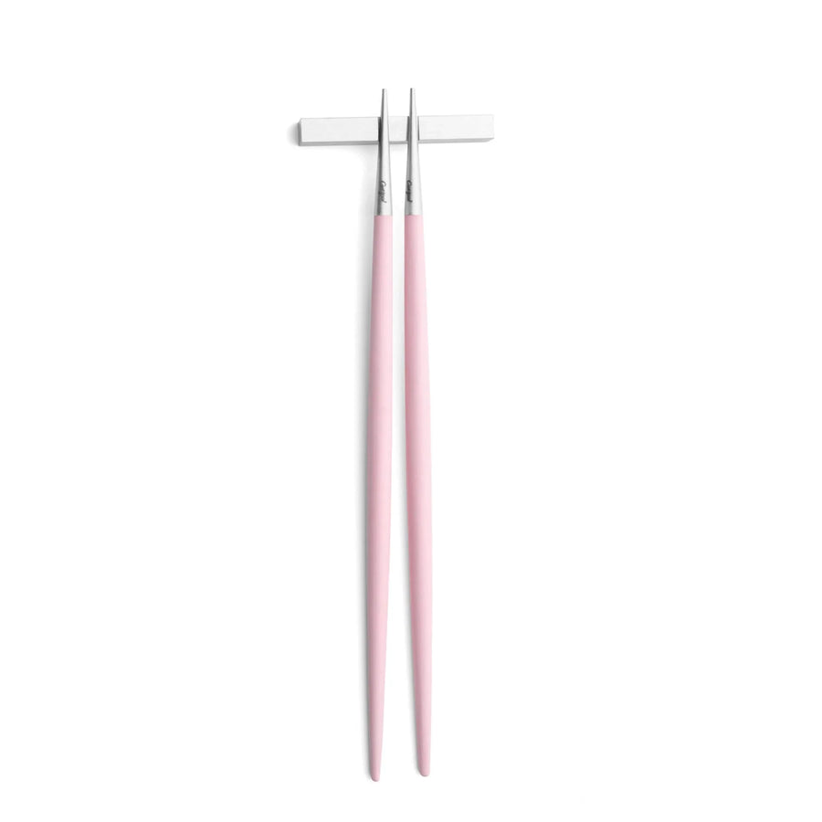 Cutipol Goa pink matt stainless steel finish, black resin handles, and minimalist design for a luxurious dining experience -  chopsticks with rest