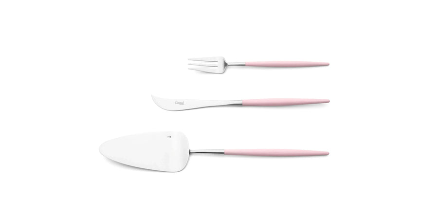 Cutipol Goa pink matt stainless steel finish, black resin handles, and minimalist design for a luxurious dining experience -  3pc dessert servers