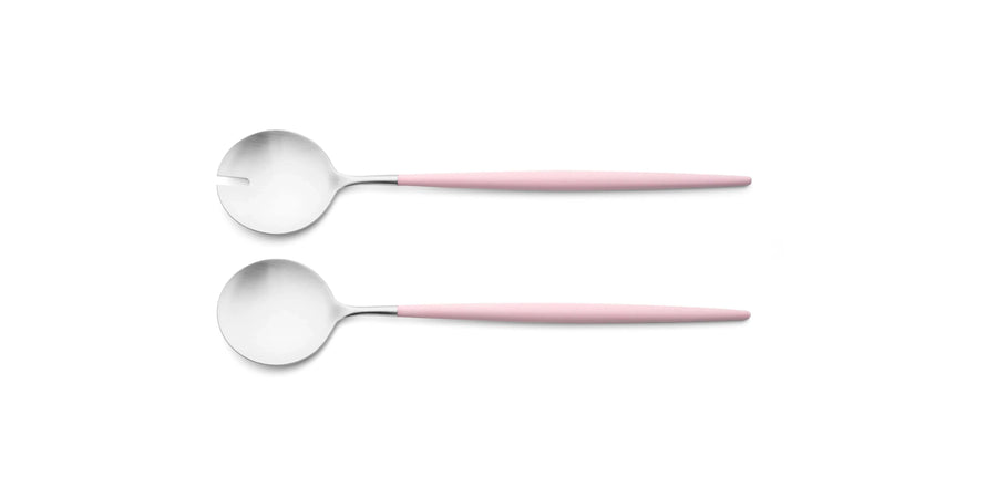 Cutipol Goa pink matt stainless steel finish, black resin handles, and minimalist design for a luxurious dining experience -  2pc salad servers
