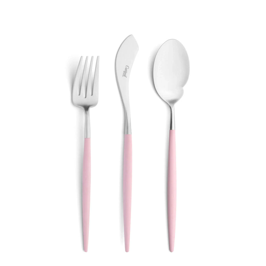 Cutipol Goa pink matt stainless steel finish, black resin handles, and minimalist design for a luxurious dining experience -  3pc serving set