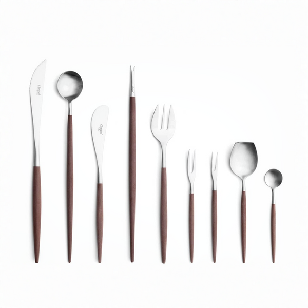 Cutipol Goa brown matt stainless steel finish, black resin handles, and minimalist design for a luxurious dining experience - 9pc set