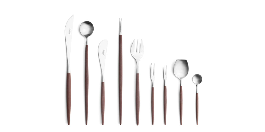 Cutipol Goa brown matt stainless steel finish, black resin handles, and minimalist design for a luxurious dining experience -  9pc set