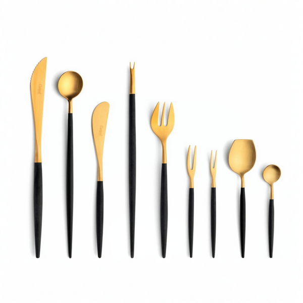 Cutipol Goa black matt gold finish, black resin handles, and minimalist design for a luxurious dining experience - 9 pcs set