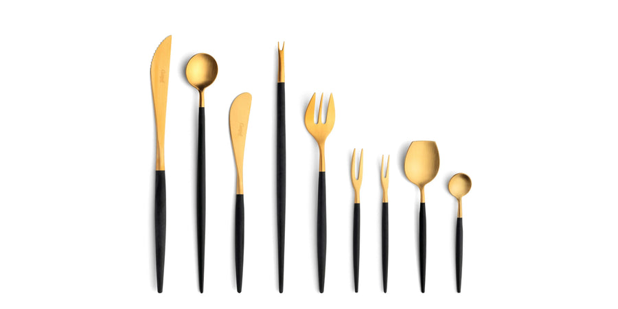 Cutipol Goa black matt gold finish, black resin handles, and minimalist design for a luxurious dining experience -  9 pcs set