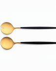 Cutipol Goa black matt gold finish, black resin handles, and minimalist design for a luxurious dining experience - 2 pcs salad servers