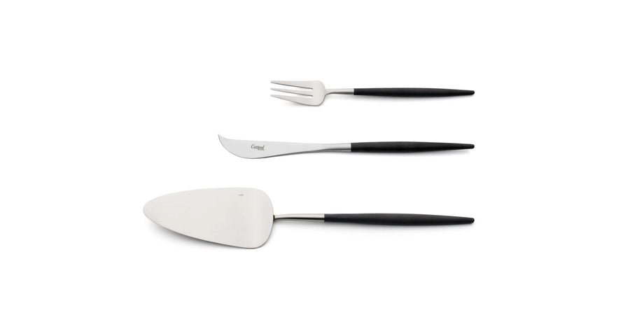 Cutipol Goa black matt stainless steel finish, black resin handles, and minimalist design for a luxurious dining experience -  3 pcs dessert server set