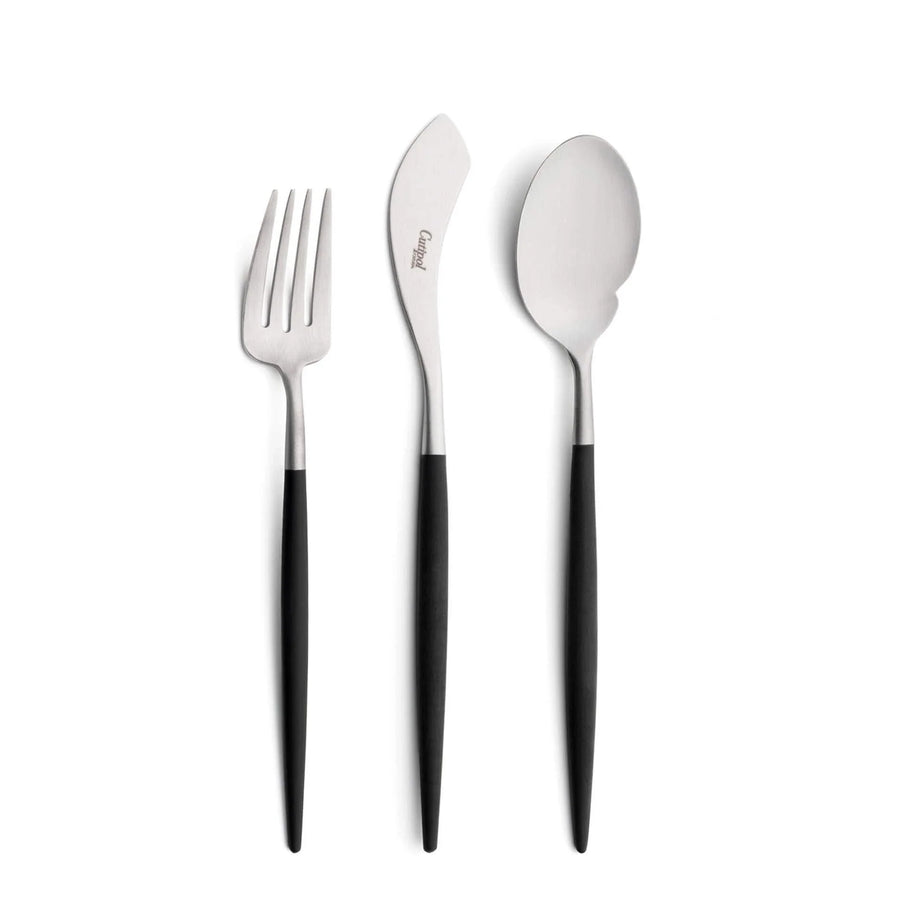 Cutipol Goa black matt stainless steel finish, black resin handles, and minimalist design for a luxurious dining experience -  3pc server set