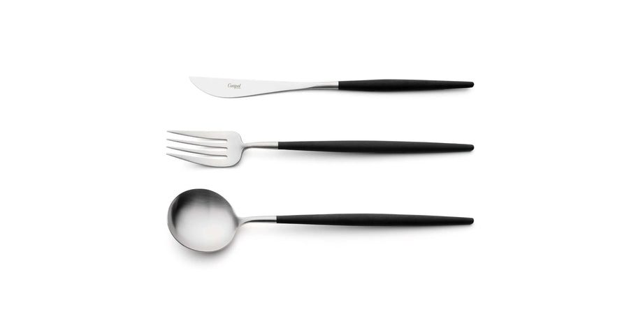 Cutipol Goa black matt stainless steel finish, black resin handles, and minimalist design for a luxurious dining experience -  3 pcs servers set spoon fork and knife