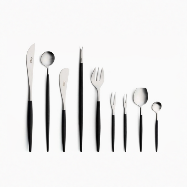 Cutipol Goa black matt stainless steel finish, black resin handles, and minimalist design for a luxurious dining experience - 9pc sets