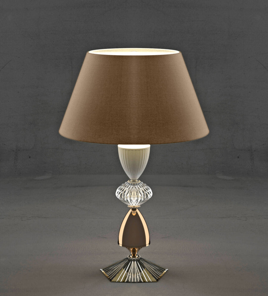 Amelie table lamp by Italamp featuring crystal and white/nickel metal, blending classic elegance with modern design. Perfect for luxury interiors.