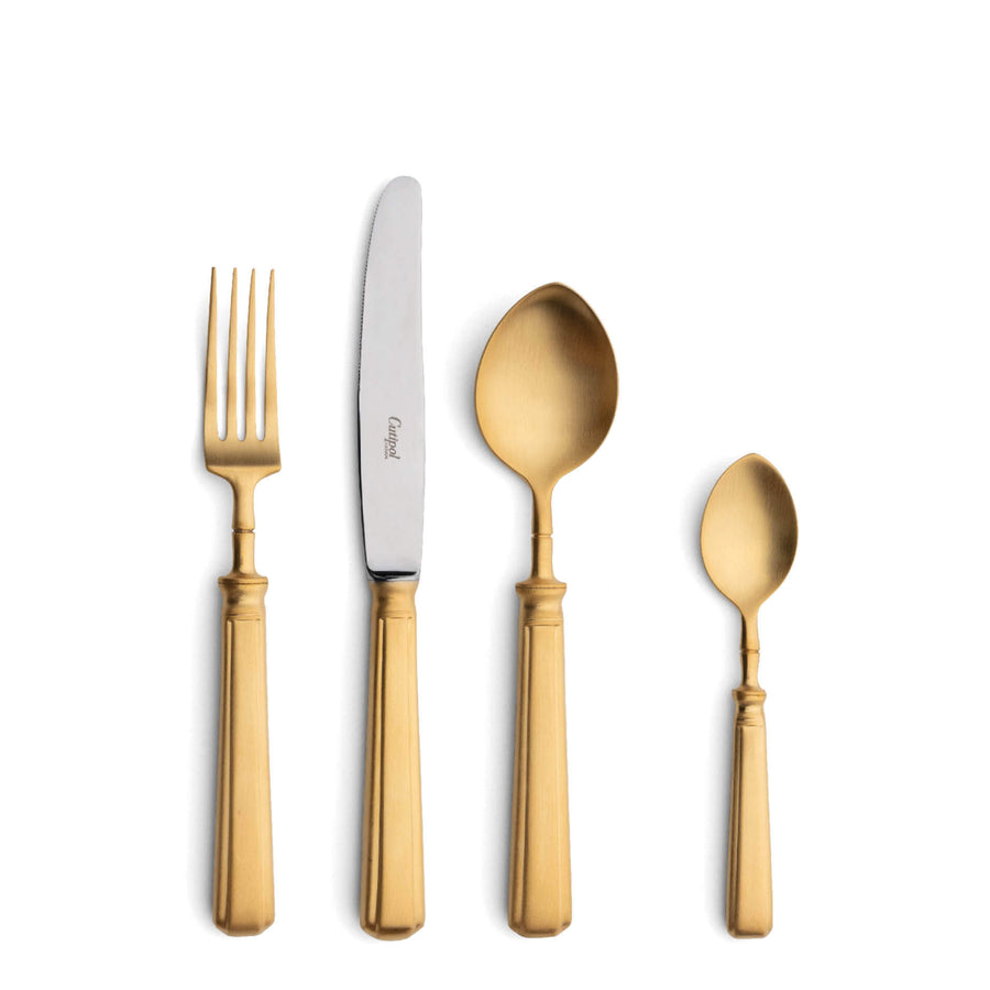 Cutipol Piccadilly Cutlery collection featuring round, ergonomic lines,  for elegant dining experiences - 4 pcs in matt gold finish