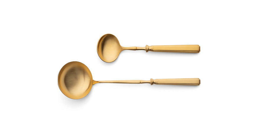 Cutipol Piccadilly Cutlery collection featuring round, ergonomic lines,  for elegant dining experiences - 2 pcs salad servers in matt gold finish