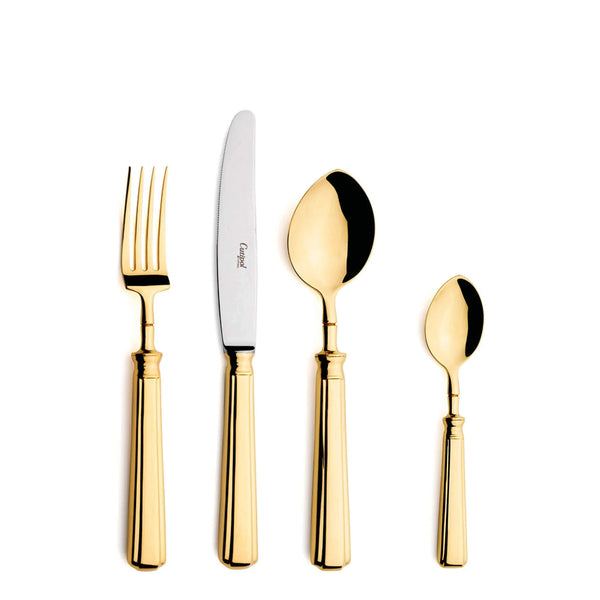 Cutipol Piccadilly Cutlery collection featuring round, ergonomic lines, for elegant dining experiences - 4 pcs in polished gold finish