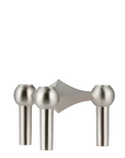 Brushed metal candle stand with rounded spherical tops, arranged symmetrically on a plain white background from Stoff Nagel available at Spacio in India. 