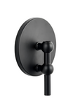 Matte black wall-mounted candle stand with a round backplate and spherical accents, shown on a plain white background.