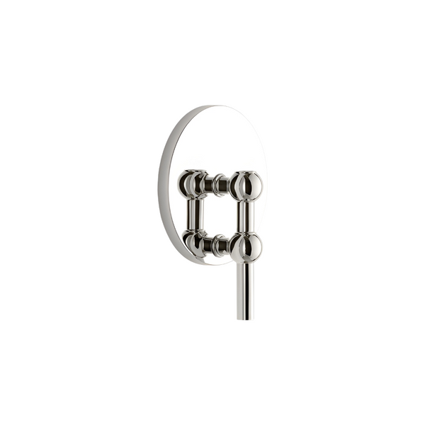 A polished chrome wall-mounted candle stand with a matching chrome support bracket and pole, shown against a solid white background.