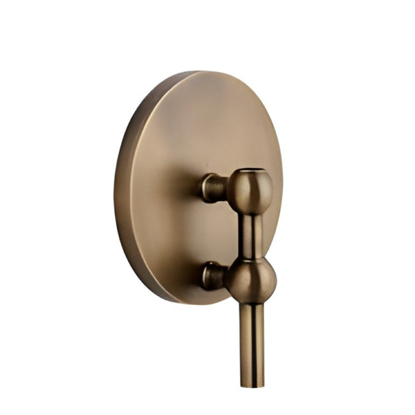 A wall-mounted bud vase with a round backplate in an antique bronze finish, shown against a plain white background.