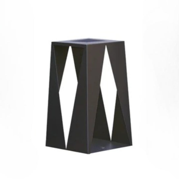 Black geometric solar lantern on a white background