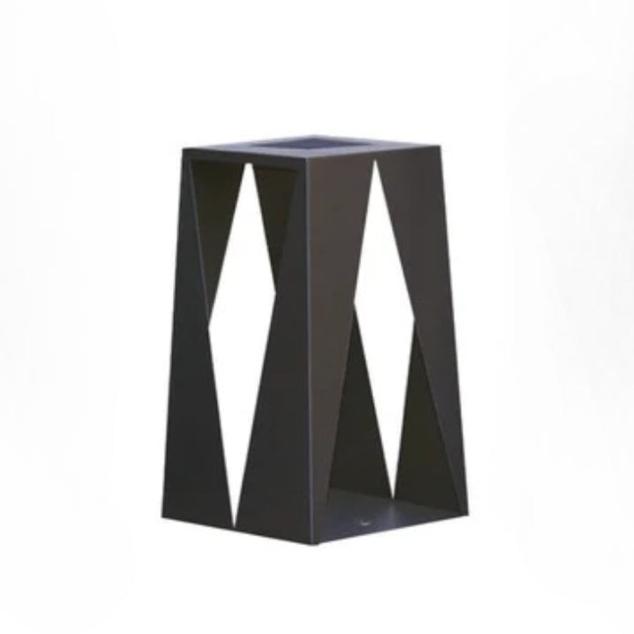 Black geometric solar lantern on a white background