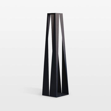 Black geometric tall floor solar lantern on a white background