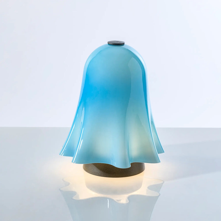 Blue table lamp on a white background from Venini at Spacio store in Mumbai