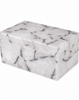 White quartz with silver foil rectangular box on a white background