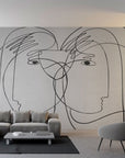 A modern living room with a captivating Affreschi Inner Line Collection wall mural created by a talented Spanish artist.