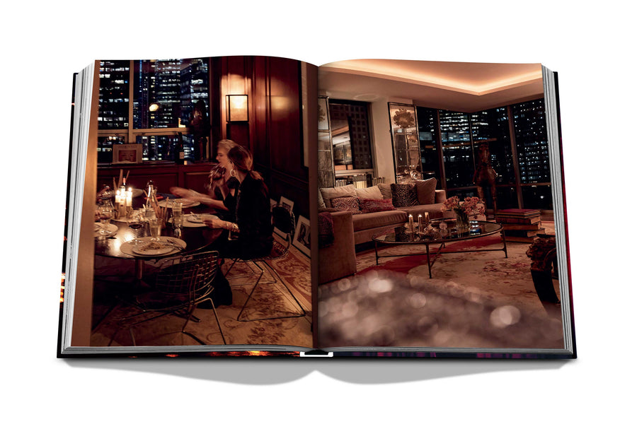 Assouline New York Chic coffee table book displaying photos of Candle light luxury Dinner in interior of New York City on white back ground available at Spacio India for luxury home decor accessories collection of Travel Coffee Table Books.