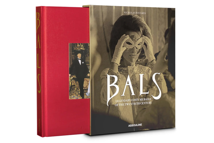 Assouline Bals: legendary costume balls of the twentieth century coffee table book with its cover on a white back ground available at Spacio India for luxury home decor accessories collection of Fashion Coffee Table Books.