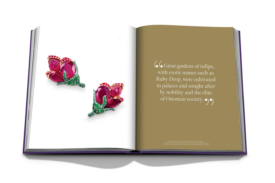 Assouline Boghossian: Expertise Craftsmanship Innovation coffee table book displaying photo of Boghossian Hot Pink & Green Diamonds Earings on white background at Spacio India for luxury home decor collection of Jewellery Coffee Table Books.