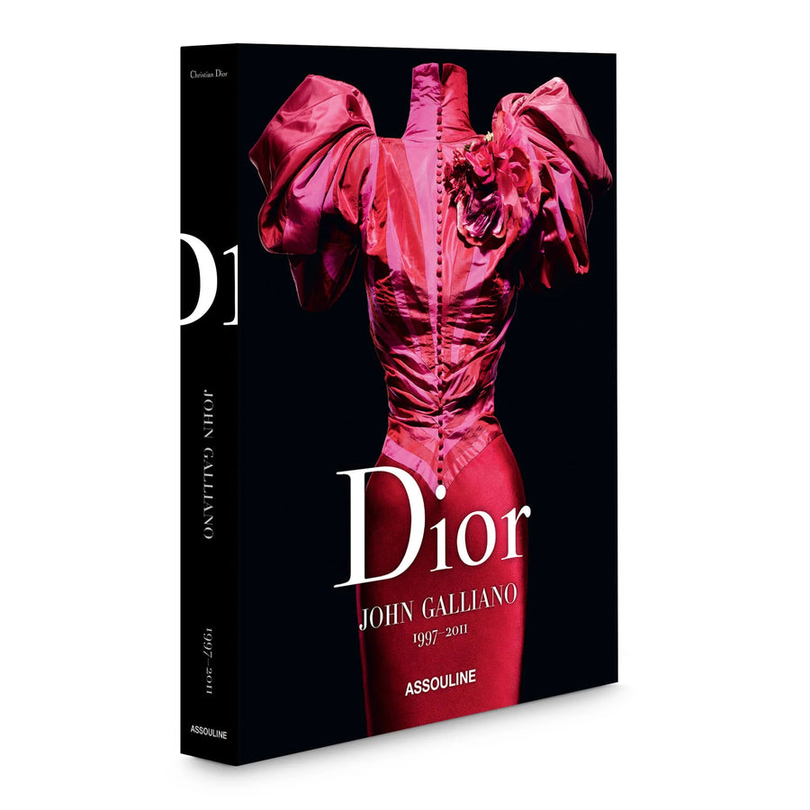 Side look of Assouline Dior by John Galliano coffee table book on a white back ground available at Spacio India for luxury home decor collection of Fashion Coffee Table Books.