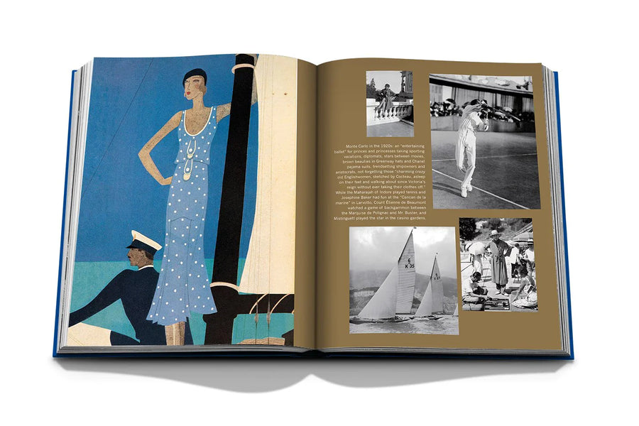 Assouline French Riviera In The 1920s coffee table book displaying Modes Et Travaux Front Cover - Art Deco Poster Print By Mary Evans with other places photos on a white back ground available at Spacio India for luxury home decor collection of Travel Coffee Table Books.
