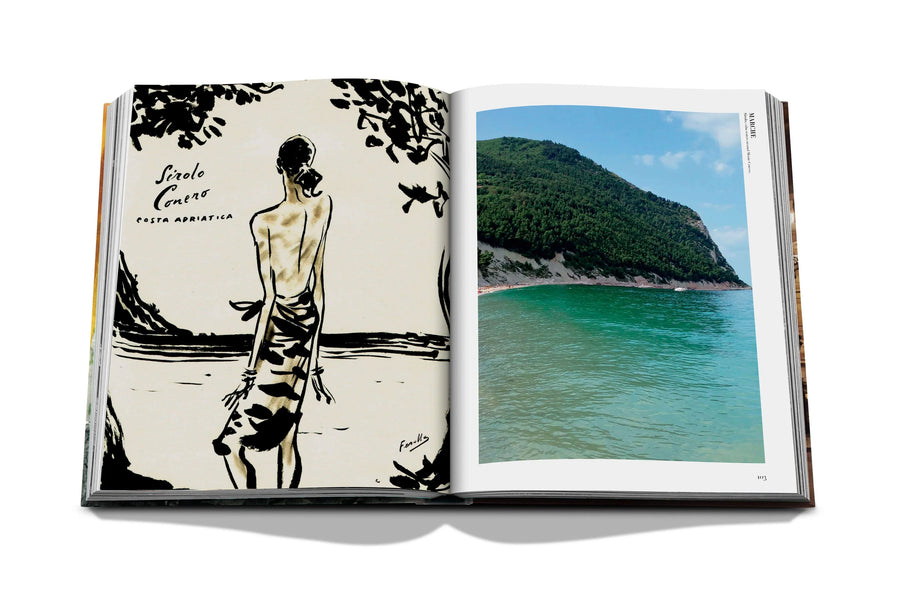 Assouline Italian Chic coffee table book displaying photos of Ancona Island & sketch on a white back ground available at Spacio India for luxury home decor accessories collection of Travel Coffee Table Books.