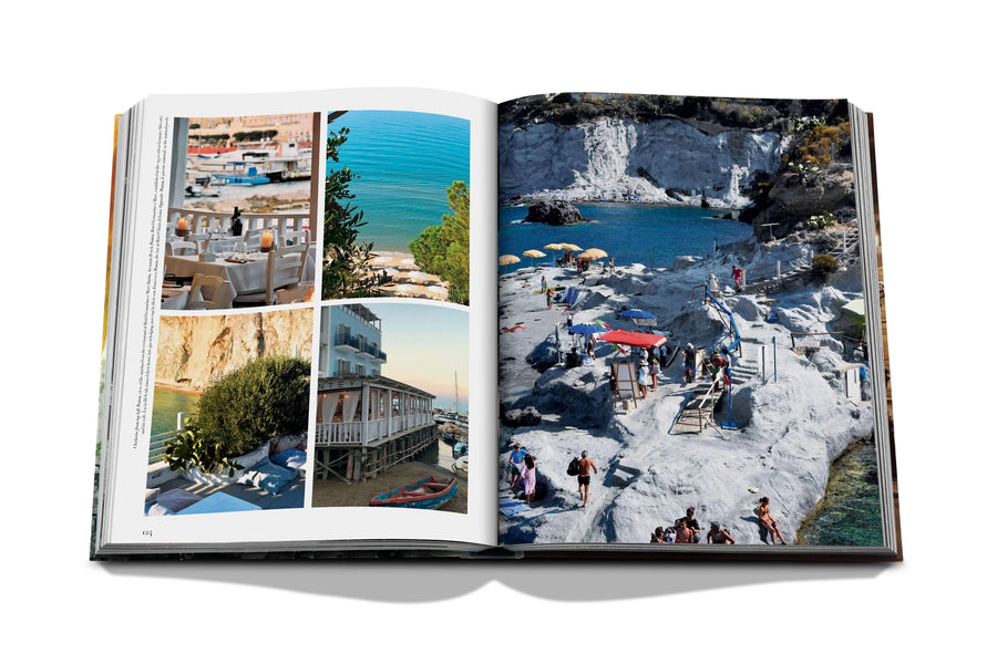 Assouline Italian Chic coffee table book displaying photos of places & Ponza Island from Italy on a white back ground available at Spacio India for luxury home decor accessories collection of Travel Coffee Table Books.