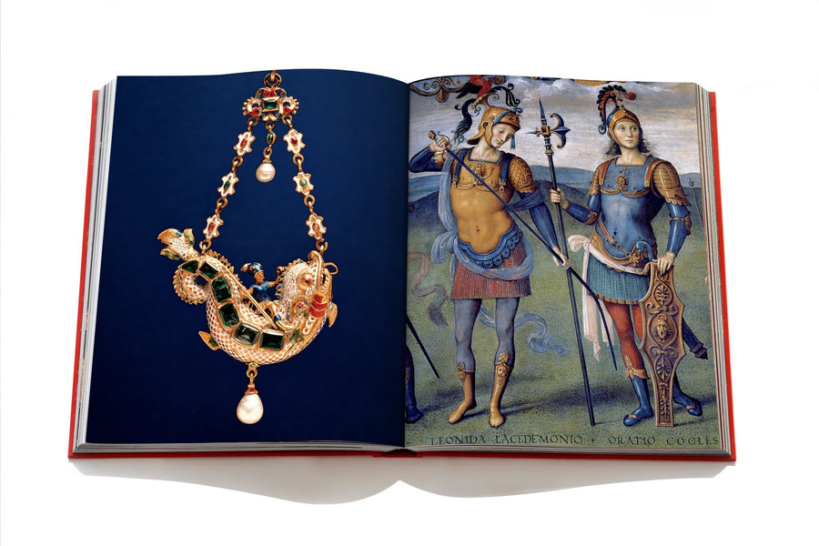 Assouline Jewels of the Renaissance coffee table book displaying Leonida Lacedemonio & Oratio Cocles on a white background available at Spacio India for luxury home decor accessories collection of Jewellery Coffee Table Books.