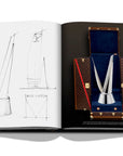 Assouline Louis Vuitton: Trophy Trunks coffee table book displaying image of Nba Trophy Louis Vuitton with sketches on a white back ground available at Spacio India for luxury home decor accessories collection of Fashion Coffee Table Books.