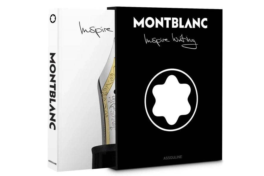 Assouline Montblanc coffee table book with a cover on a white back ground available at Spacio India for luxury home decor accessories collection of Fashion Coffee Table Books.